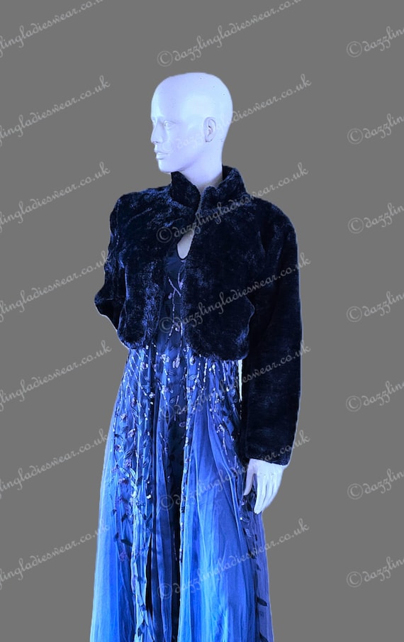 Navy Blue Long Sleeved Faux Fur Bolero Shrug Jacket Shawl Wrap Weddings Satin Lining UK 2 24 Etsy