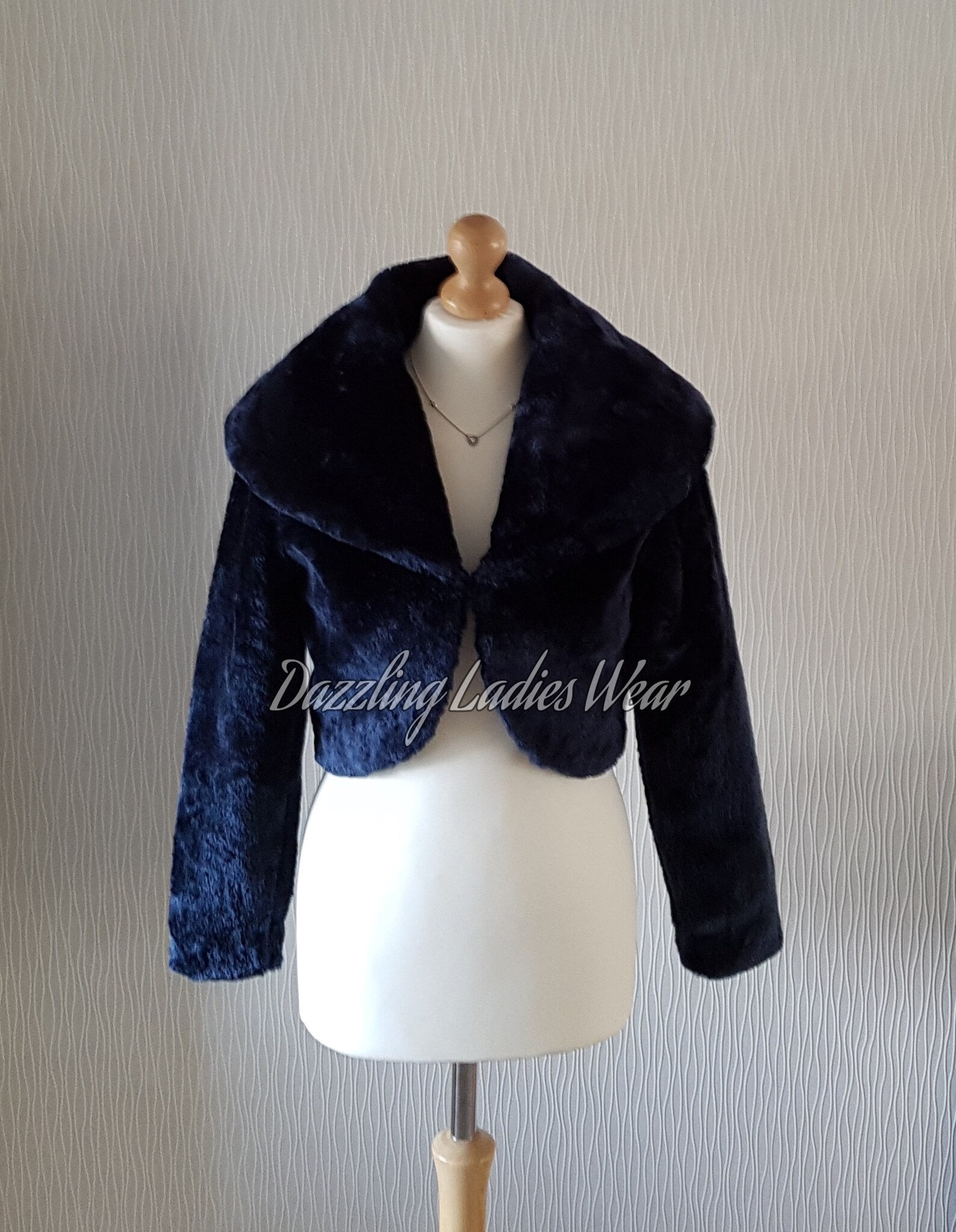 Navy Blue Long Sleeved Faux Fur Bolero Large Statement Collar Etsy UK