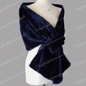Navy Dark Blue Soft Faux Fur Stole / Wrap / Shawl / Bolero / Shrug - Satin Lining - Weddings/bridal/Formal