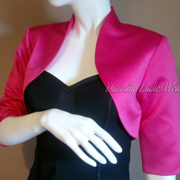 Bolero in raso rosa / Coprispalle / Giacca corta completamente foderata - UK 4-26/US 1-22 maniche a 3/4 - Formale/Matrimonio/Sposa