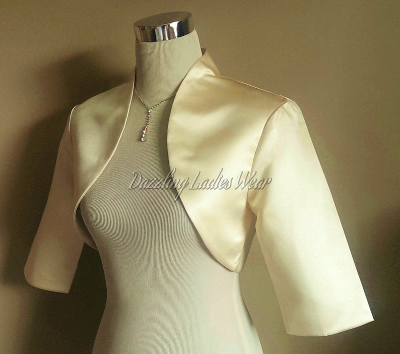 Light Gold / Champagne Satin Bolero Fully Lined UK 4-26/US 1-22 Shrug/Cropped Jacket/Wrap/Shawl/Stole/Tippet image 1