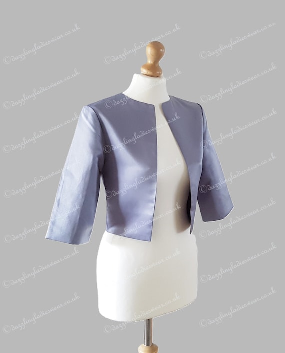 Silver Grey Satin Bolero Shrug Cropped Jacket /wrap/shawl