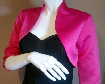 Pink Satin Bolero / Shrug / Cropped Jacket Fully Lined - UK 4-26/US 1-22 3/4 Sleeves - Formal/Wedding/Bridal