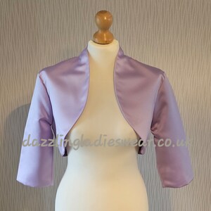 Lilac / Purple Satin Bolero / Shrug / Cropped Jacket Fully Lined UK 4-26/US 1-22 3/4 Sleeves Formal/Wedding/Bridal 1 zdjęcie 4