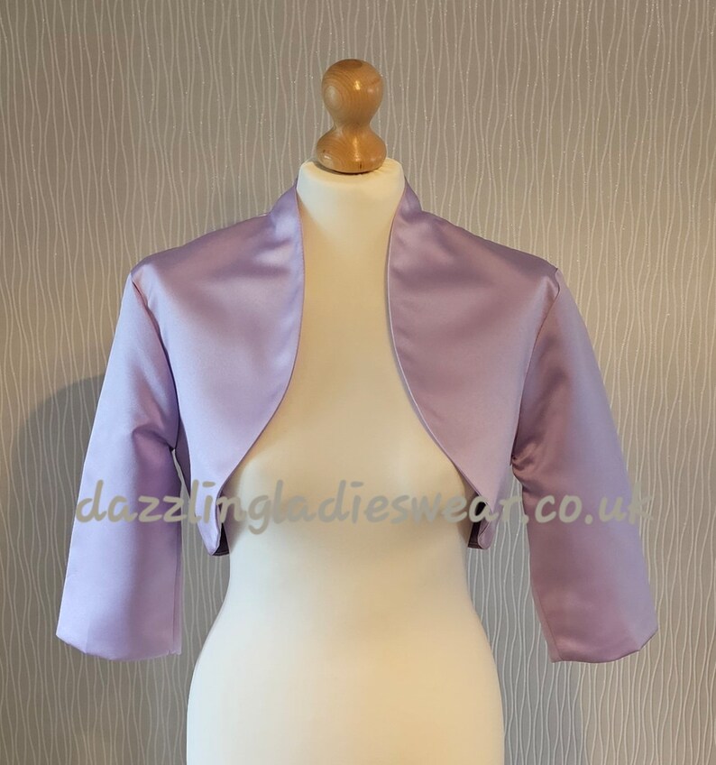 Lilac / Purple Satin Bolero / Shrug / Cropped Jacket Fully Lined UK 4-26/US 1-22 3/4 Sleeves Formal/Wedding/Bridal 1 zdjęcie 4