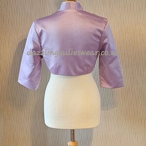 Lilac / Purple Satin Bolero / Shrug / Cropped Jacket Fully Lined UK 4-26/US 1-22 3/4 Sleeves Formal/Wedding/Bridal 1 zdjęcie 3