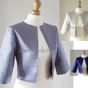 Satin Bolero / Shrug / Cropped Jacket /Wrap/Shawl Lined - UK 4-26 US 1-22 #4 Light silver / Mid silver grey / Navy blue