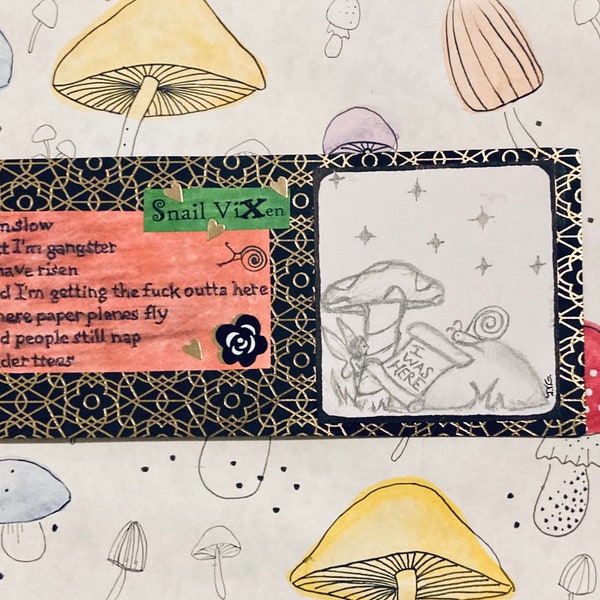 Snail ViXen magnet ~ Distressed Poetry Broadside Magnet ~ One of a kind indie collectible ~ CRK and Art by Jasmyn Taylor Givens ~ Signed