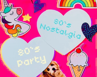 80’s Party Bag ~ Nostalgic mix of stickers, magnets, books, clippings, etc ~ 80’s child ~ 80’s party ~ fun gift
