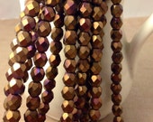 BRONZED VIOLETS 6mm Firepolish Jet Matte Bronze Vega Czech Glass Faceted Rounds - Gold Dark Amber Brown Earthy Metallic - Qty 25 (6-115)