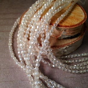 CHAMPAGNE DROPS 3mm Firepolish Luster Beige Offwhite Crystal Czech Glass Faceted Rounds - Qty 50 (3-022)
