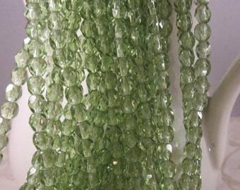 LIME BITS 4mm Lime Green Firepolish Czech Glass Faceted Round Beads - Lime Green - Qty 50 4-097