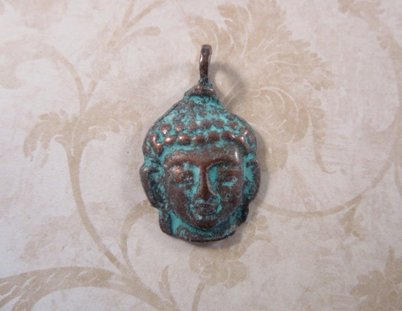 Buddha Pendant - Greek Metal Cast in Copper Patina - 28mm x 23mm (G-005)