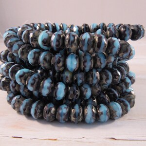 SKY 6x9mm Sky Blue & Plum Picasso Czech Glass Rondell - Light Blue, Plum Marbled Earthy Rustic - Qty 30 (P-003)