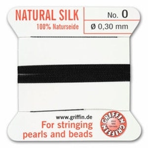Griffin No. 0 Black Silk Beading Cord with Attached Needle - Size 0 - 2 Meters