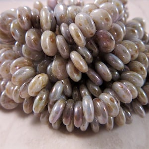 SAGE LENTIL 6mm Opaque Luster Green Firepolish Czech Glass Lentil Beads - Single Hole - Earthy Beige Champagne Olive Green - Qty 50 (L6-010)