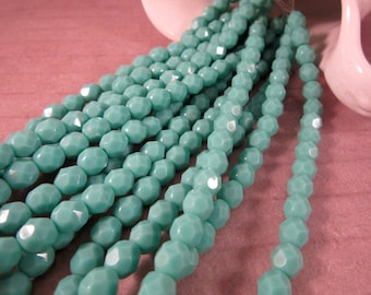 GO DOLPHINS 6mm Firepolish Opaque Turquoise Czech Glass Faceted Rounds - Aqua Turquoise Blue Green Seafoam - Qty 25 (6-167)