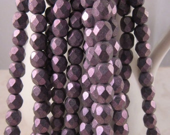 POLYCHROME VIOLET 6mm Polychrome Orchid Aqua Firepolish Czech Glass Faceted Round Beads - Pink Metallic Purple Metallic - Qty 25 (6-124)