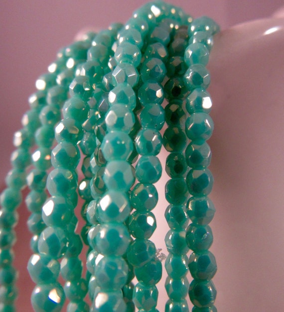 Czech Glass 2mm Firepolish Beads GREEN OPAQUE LUSTER