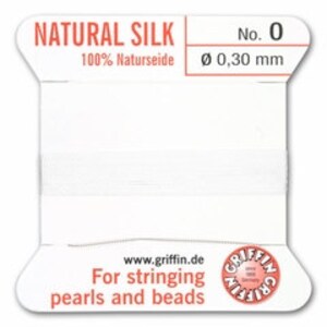 Griffin No. 0 White Silk Beading Cord with Attached Needle - Size 0 - 2 Meters