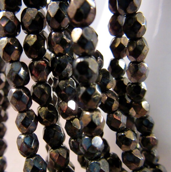 50 4 x 4 mm Czech Glass Cube Beads Jet
