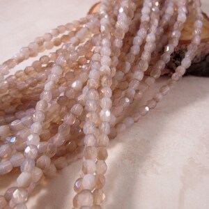 SWEETNESS 3mm Luster Iris Opaque Soft Pink Firepolish Czech Glass Faceted Round Beads - Milky Pink, Lavender, Milky Amethyst- Qty 50 (3-073)