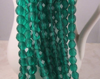 PINE RAIN 6mm Matte Emerald Firepolish Czech Glass Faceted Round Beads - Matte Green Emerald Kelly Veridian - Qty 25 6-008