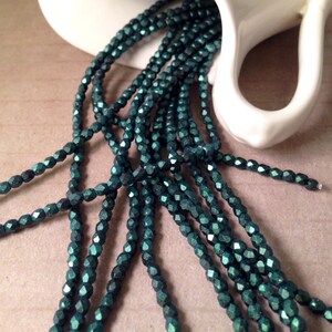 MERMAID'S TAIL 3mm Polychrome Aqua Teal Firepolish Czech Glass Faceted Round Beads - Emerald Green Metallic Dark Pine - Qty 50 3-020