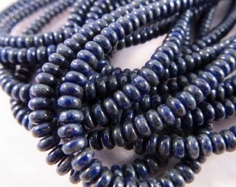 SWEET NAVY 3mm Navy Blue Picasso Czech Glass Rondel Beads - Qty 100 (D3-016)