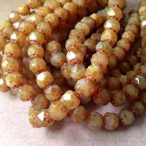 CARAMEL DROPS 6mm Milky TopazPicasso Renaissance Firepolish Czech Glass Faceted Rounds - Beige Brown Butterscotch - Qty 25 (R6-099)