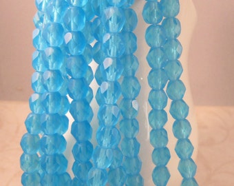 KAUAI SKY 6mm Matte Aquamarine Firepolish Faceted Round Czech Glass Beads - Turquoise Aqua Blue - Qty 25 (6-005)