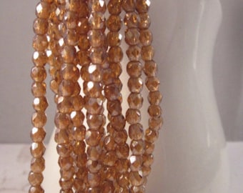 TOPAZ SUNRISE 3mm Luster Smoky Topaz Firepolish Czech Glass Faceted Rounds - Brown Topaz Earthy Rustic - Qty 50 3-085