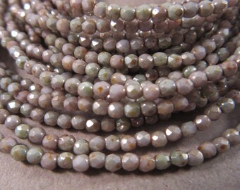 ULTRA TINY SAGEBERRY 2mm Opaque Ultra Luster Green Firepolish Faceted Round Czech Glass Beads - Earthy Sage Gray Beige Olive - Qty 50 2-049