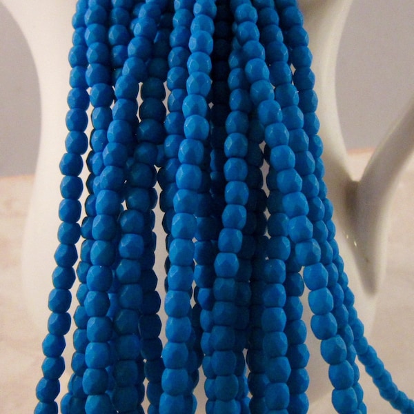 ELECTRIC BLUE 3mm Neon Electric Blue Firepolish Czech Glass Faceted Round Beads - Saturated Blue Bright Royal Blue - Qty 50 (3-076)