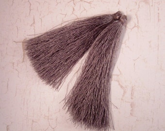 2 Slate Tassel Pendants 90mm (3.5" - 3.75") - Long Tassel - Thin Tassel - Dark Grey, Dark Gray