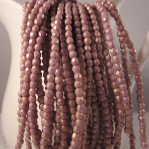 FIG BITS 2mm Firepolish Pacifica Fig Czech Glass Faceted Rounds - Lavender Amethyst Light Purple Gold Suede -  Qty 50 (2-094)