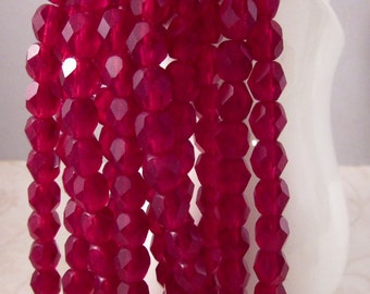 MATTE HOLLY 6mm Matte Ruby Firepolish Czech Glass Faceted Round Beads - Cranberry Ruby Christmas Red Beads - Qty 25 (6-010)