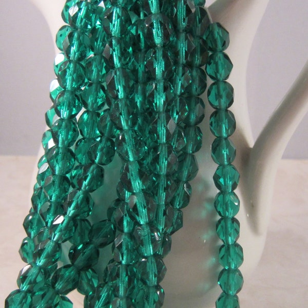 PINES 6mm Emerald Firepolish Czech Glass Faceted Round Beads - Green Emerald Kelly Veridian - Qty 25 6-157