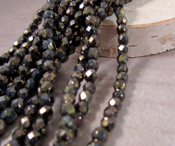 50 4 x 4 mm Czech Glass Cube Beads Jet