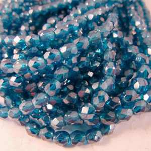 Fire Polish 4mm Faceted Round - Montana Blue AB
