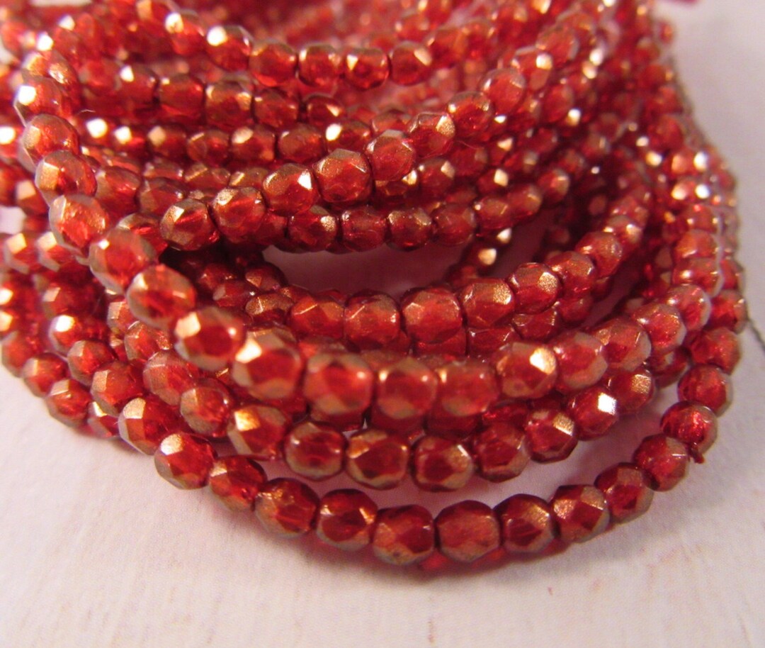 HALO CARDINAL 3mm Firepolish Halo Cardinal Czech Glass Faceted Rounds ...