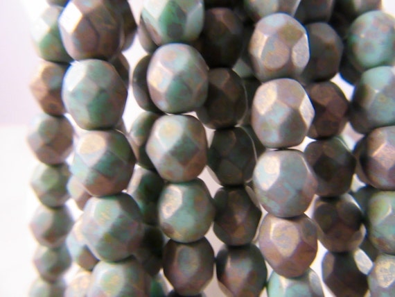 3B15695 50pcs Czech Fire Polish Glass Faceted Round-Jet Bronze Picasso 3mm