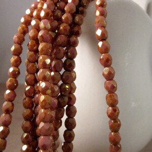 CHERRY PECAN 4mm Firepolish Luster Opaque Rose Gold Topaz Czech Glass Faceted Rounds - Pink Tan Earthy Caramel Rustic - Qty 50 (4-013)