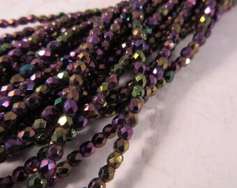 WEE PURPLE IRIS 2mm Firepolish Iris Purple Czech Glass Faceted Rounds - Lavender Violet Purple -  Qty 50 (2-077)