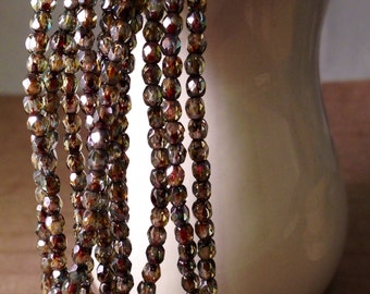 FOREST SEEDS 3mm Firepolish Luster Transparent Green Czech Glass Faceted Rounds - Green Olive Crystal - Qty 50 (3-014)