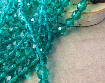 BAHAMA SPLASH 8mm Light Teal Firepolish Faceted Round Czech Glass Beads - Teal Beads Turquoise Beads Aqua Beads Blue - Qty 25 (8-121)