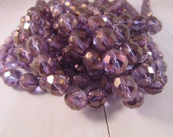 GRAND AMETHYST 10mm Luster Transparent Amethyst Firepolish Czech Glass Faceted Round Beads - Lavender Amethyst Purple Blue - Qty 25 (10-170)