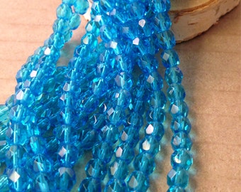 KAUAI WAVES 6mm Firepolish Faceted Round Czech Glass Beads - Aquamarine - Teal Beads Turquoise Beads Aqua Beads Blue - Qty 25 (6-056)