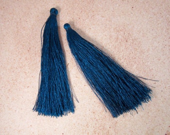 2 Teal Tassel Pendants 90mm (3.5" - 3.75") - Long Tassel - Thin Tassel - Dark Teal, Teal