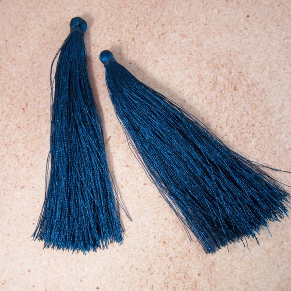 2 Teal Tassel Pendants 90mm (3.5" - 3.75") - Long Tassel - Thin Tassel - Dark Teal, Teal